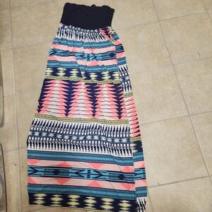 Smocked Blue and Pink Maxi Pencil Skirt for Casual Wear